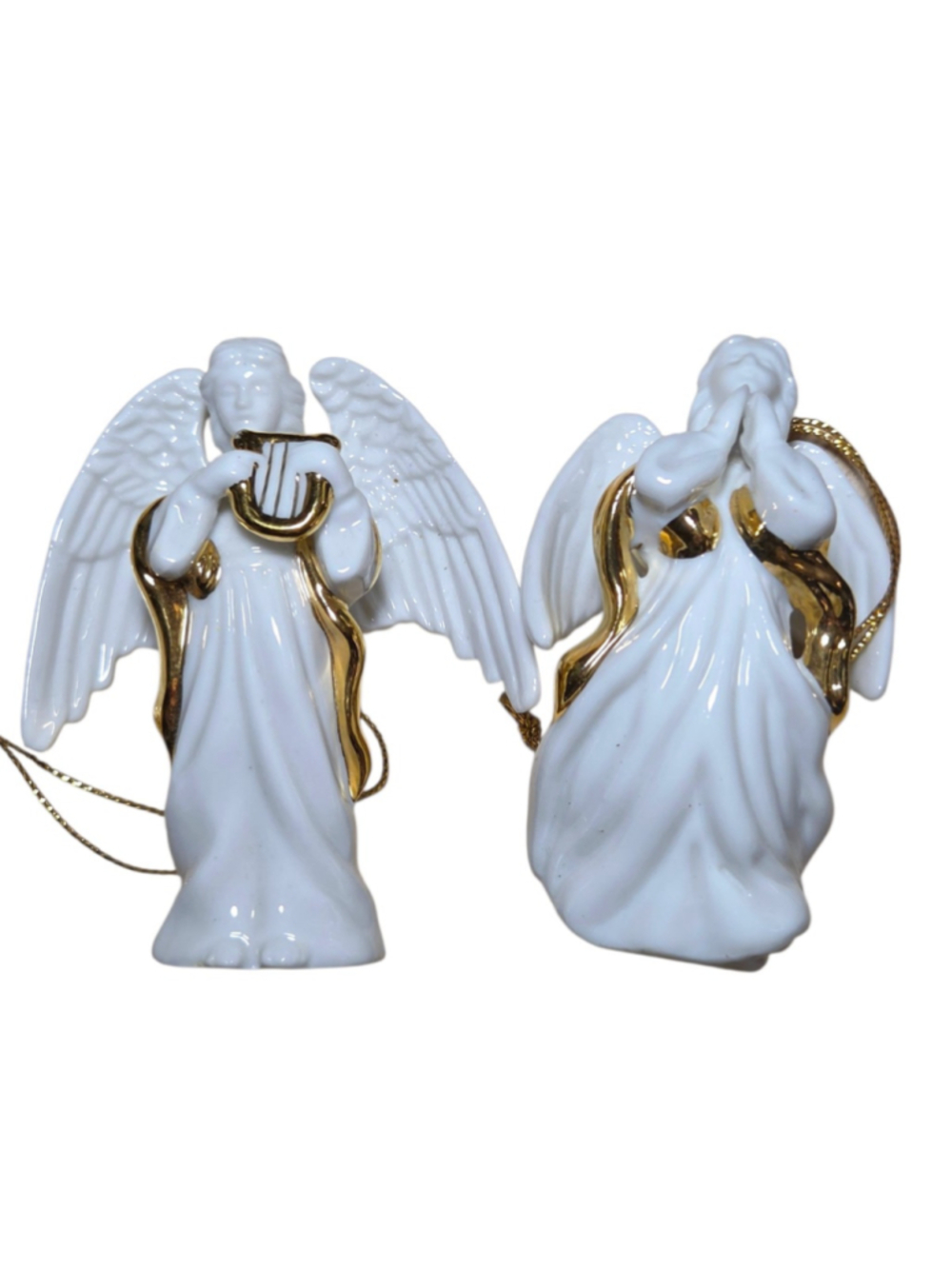 2003 Crystal Cathedral Ministries Porcelain Angel Ornaments Harp & Praying Pair